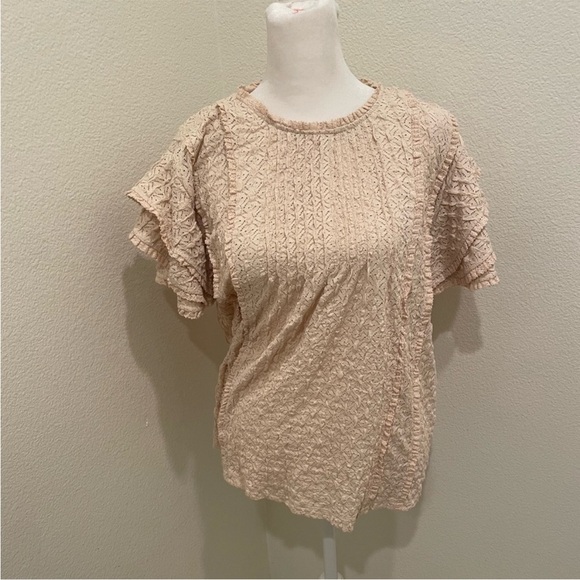 Daniel Rainn Tops - DR2 by Daniel Rainn Lace Ruffle Sleeve Top Natural Beige Size M NWT